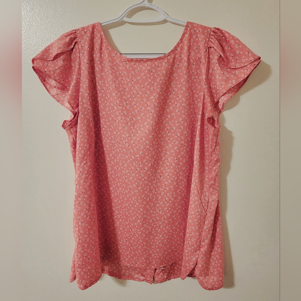 Loft Pink Floral Print Cap Tulip Sleeve Top LP